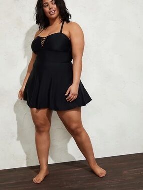 Torrid Black Criss Cross Swimdress with Flared Skirt NWOT